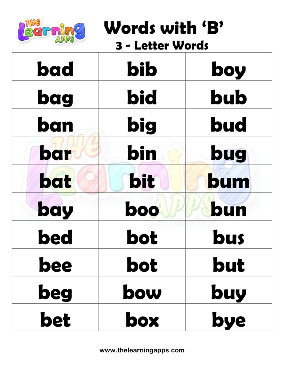 Words That Start With B For Kids - Words That Begin With B