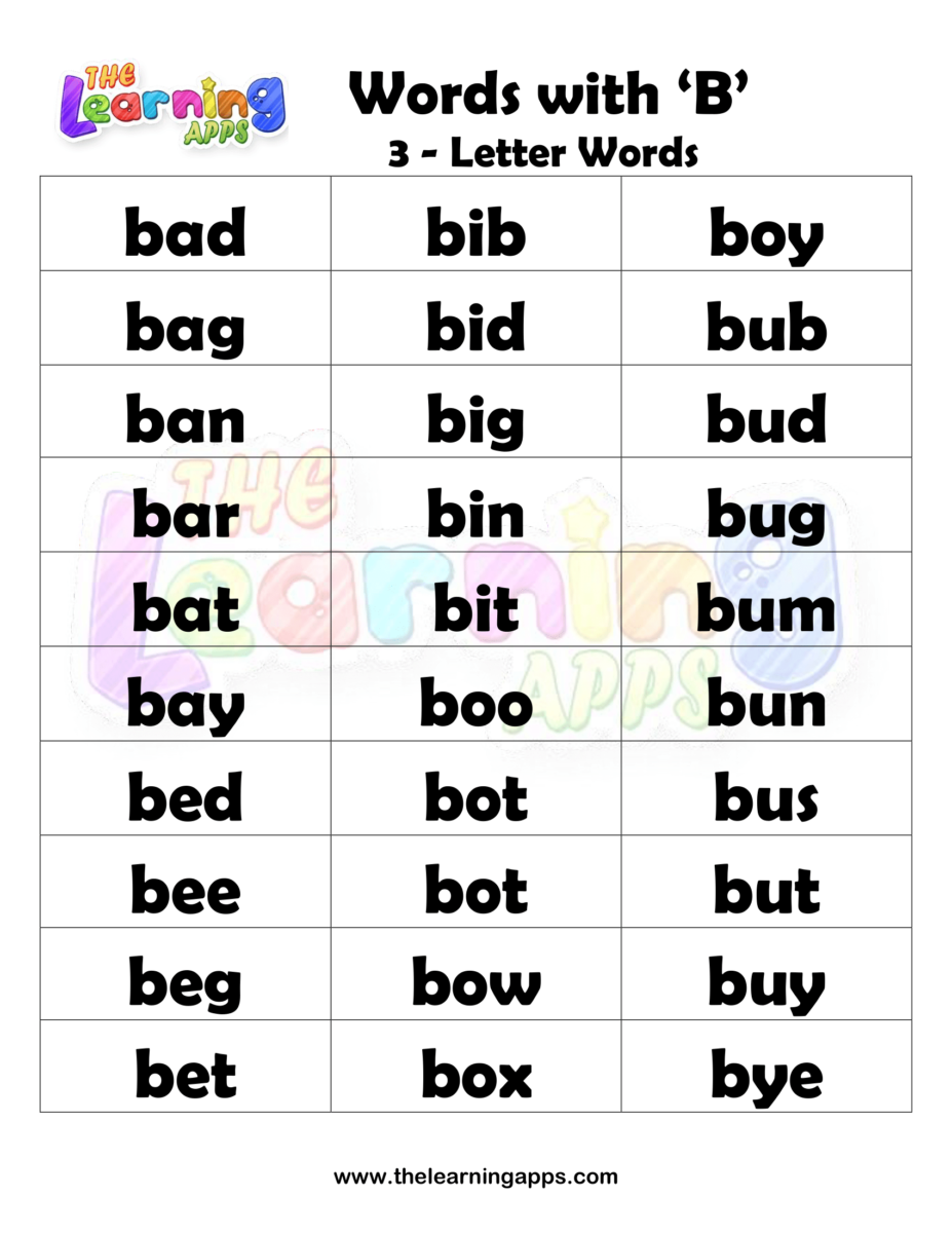 Words That Start With B For Kids Words That Begin With B