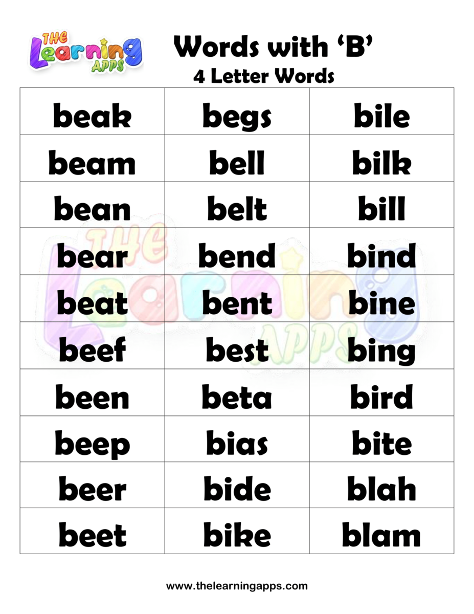 Words That Start With B For Kids - Words That Begin With B