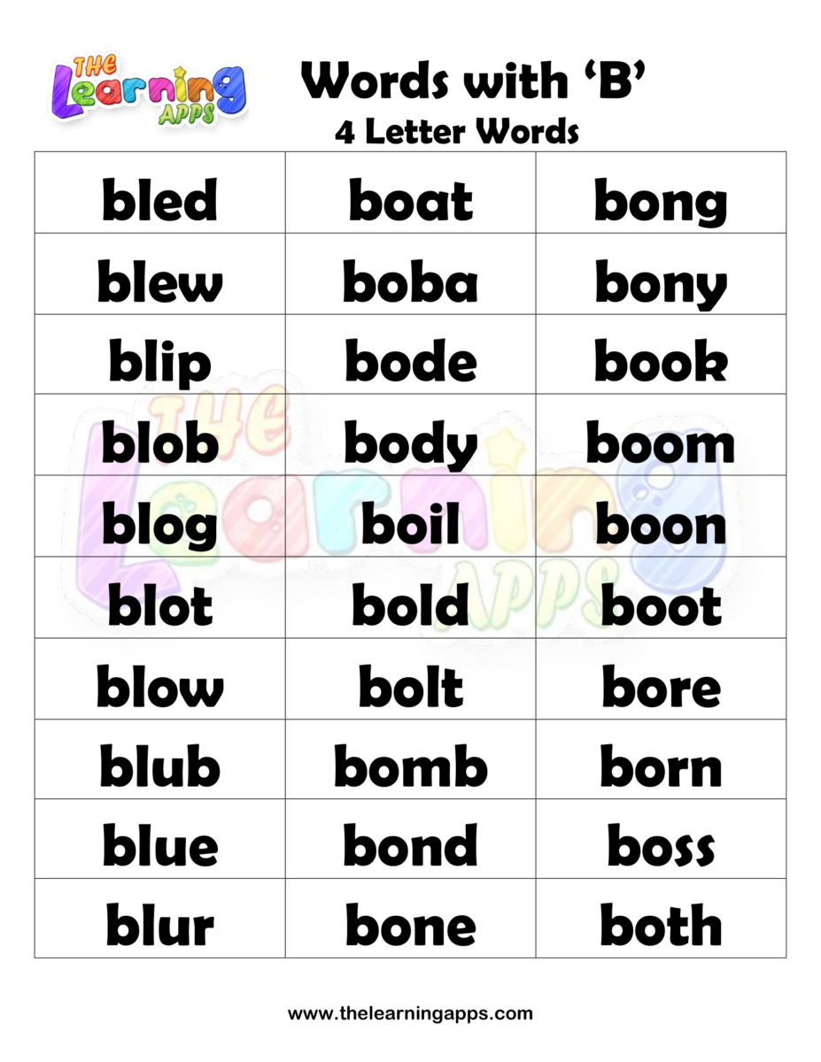 Words That Start With B For Kids - Words That Begin With B