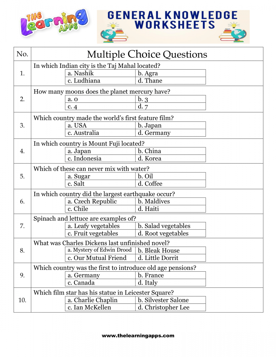 quiz general knowledge worksheets for grade 3 gk paper worksheet