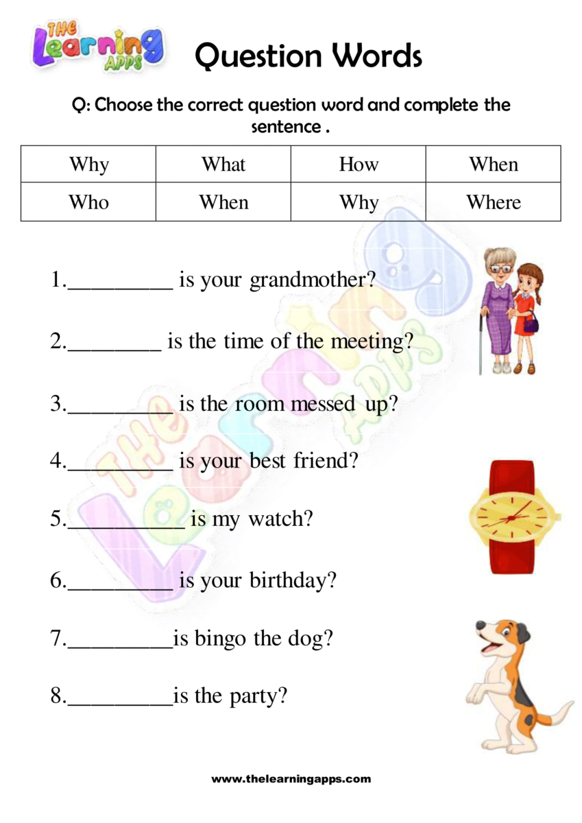 free printable question words worksheet for kids