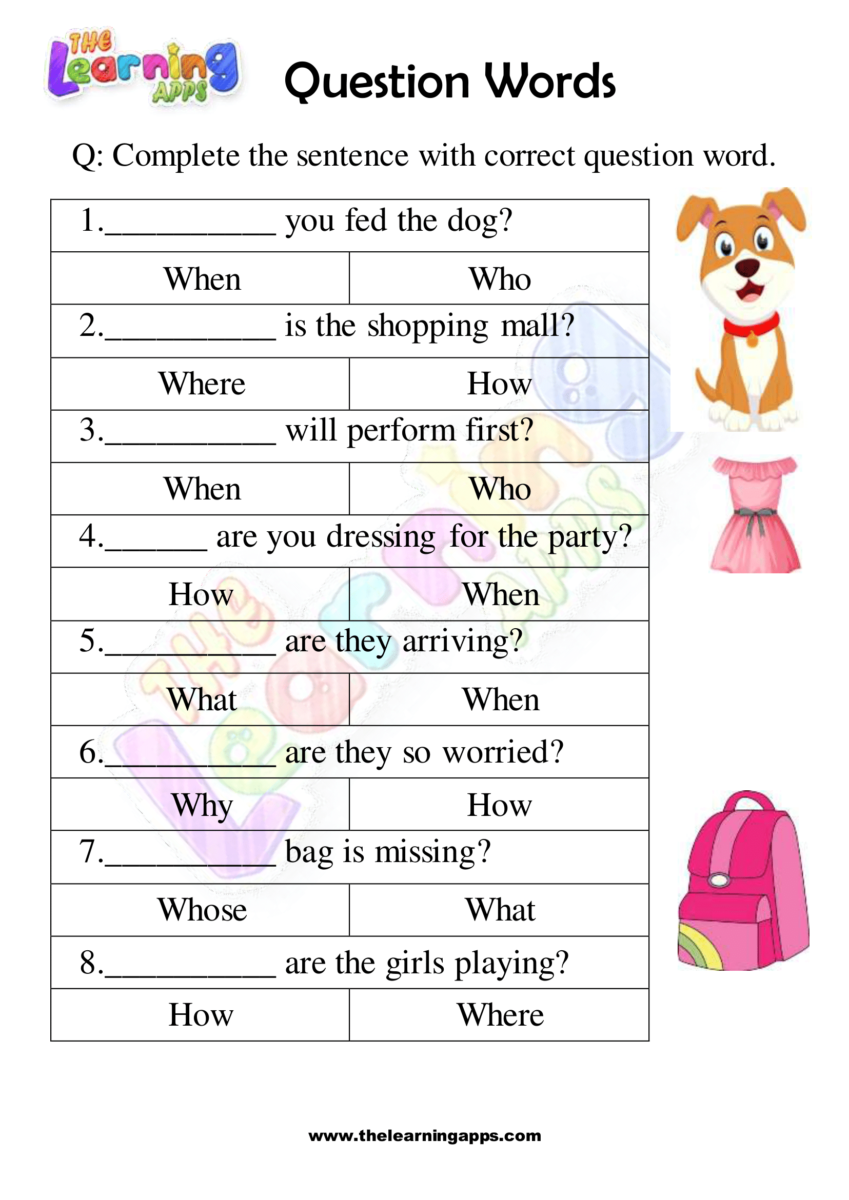 free printable question words worksheet for kids