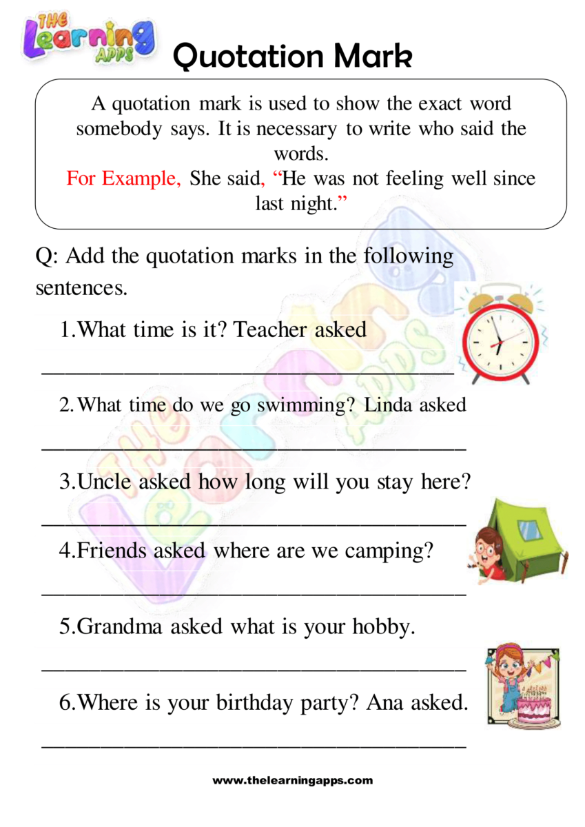 free printable quotation marks worksheets for kids