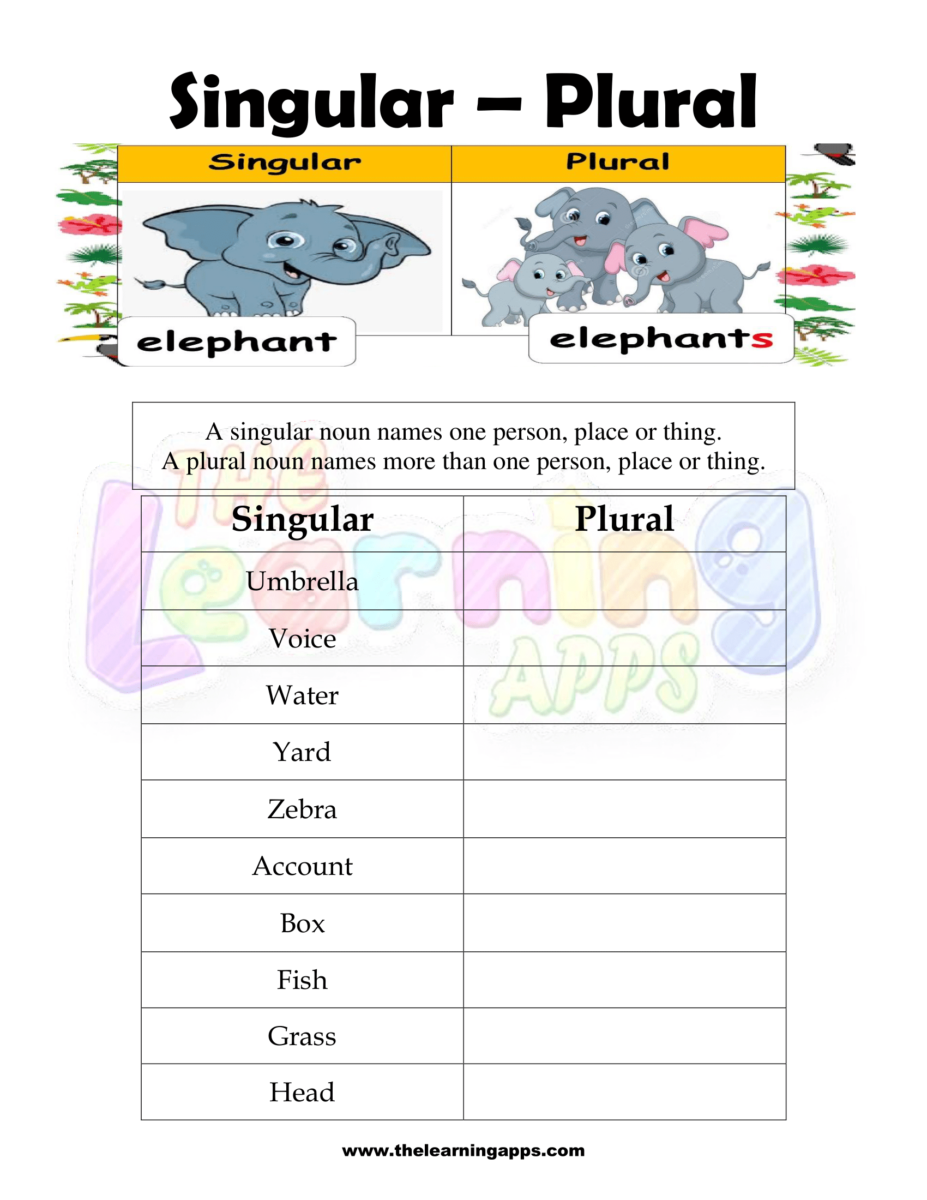 Free Singular And Plural Nouns Worksheet For Kids