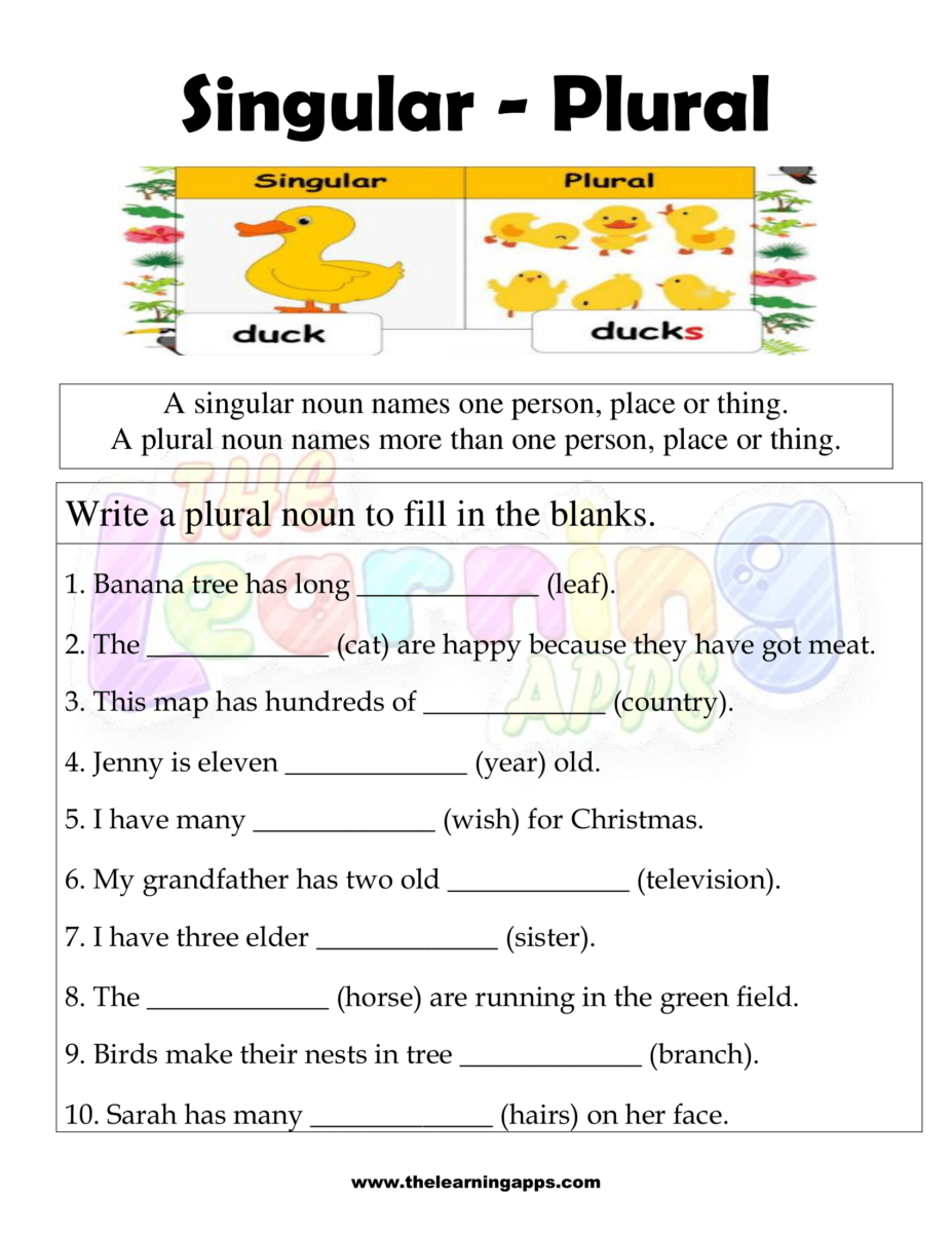 Free Singular And Plural Nouns Worksheet For Kids