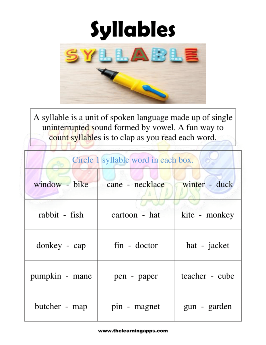 syllables worksheets pdf kindergarten