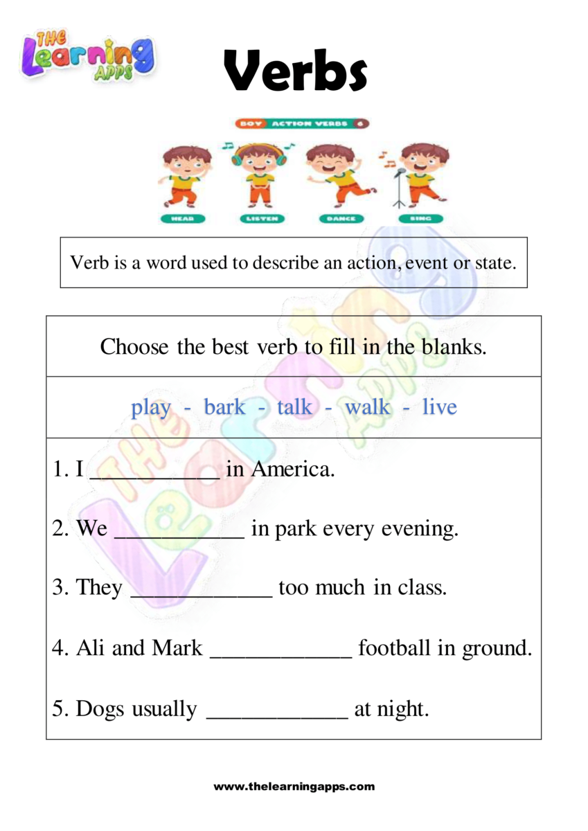 grade 1 verbs worksheets the learning apps