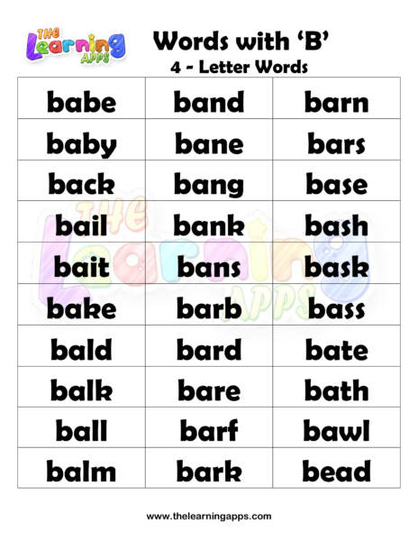 Words That Start With B For Kids - Words That Begin With B