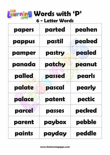 Words that Start with P for Kids Words that Begin with P