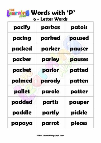 List of Words That Start With Letter 'P' For Children