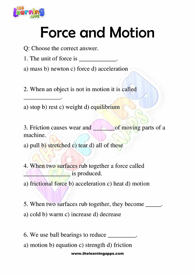 Download Printable Force And Motion Worksheets For Grade 3