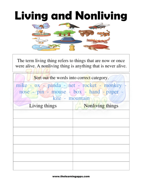 Free Living and Nonliving Worksheet and Printables for Kids